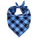 Gofshy Boy Dog Bandana Large- Blue Black Dog Scarf Buffalo Plaid Printing Adjustable Bib Handkerchief Accessories for Medium Large Dogs (L)