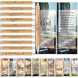 Qeeenar 50 Set Christian Gifts Bulk for Women Father Men Christian Bible Verse Scripture Bamboo Pens Bulk God Bless You Religious Church Wedding School Baby Shower Party Inspiration Gifts(Classic)