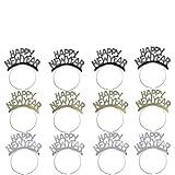 Amosfun HAPPY NEW YEAR Headband Tiara New Years Party Favors Gold Silver Black 12 Pieces