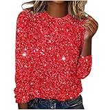 Dressy Blouses for Women Petite Long Sleeve Tops for Women Cute Sparkly Print Crewneck Shirts Dressy Casual Loose Spring Blouses Trendy 2025 Red Floral Blouses for Women L