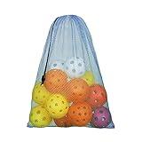 GSE Games & Sports Expert 18"x12" Blue Mesh Drawstring Bag for Baseballs, Softballs, Tennis, Pickleball Balls, Golf Balls. Mesh Sports Equipment Bag with Lock for Gym, Swim Gear, Laundry & Toys