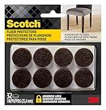 Scotch Felt Pads 32 PCS Brown, Felt Furniture Pads for Protecting Hardwood Floors, 1" Round, Easy-to-Apply, Self-Stick Design, Reliable Protection from Nicks, dents and Scratches (SP822-NA)