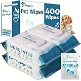 Petazy 400 Dog Wipes for Paws and Butt Ears Eyes | Organic Pet Wipes for Dogs | Unscented Dog Wipes Cleaning Deodorizing | Extra Thick Paw Wipes for Dogs Cats Pets | Bonus Glove Wipes Included