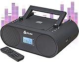 KLIM Boombox B4 CD Player Portable Audio System - New - AM/FM Radio with CD Player MP3 Bluetooth AUX USB - Wired & Wireless Mode Rechargeable Battery - Remote Control Autosleep Digital EQ