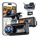 COOLCRAZY Dash Cam Front and Rear, 4K Full HD Dual Dash Camera for Cars Built-in 5G WiFi GPS, 64GB Card, Car Camera with 3" IPS Screen, UHD 2160P Night Vision, HDR, App Control, 24H Parking Monitor