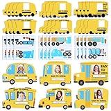 FoldTier 24 Set School Bus DIY Picture Frame Crafts Kit for Kids Bulk Yellow School Bus Photo Frames Back to School Bus Stickers Classroom Decor Kit for First Day of School Student Activities Supplies