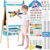 Belleur All-in-One Art Easel for Kids with 2 Paper Rolls & Deluxe Accessories, Adjustable Magnetic Double Sided Whiteboard & Chalkboard, Painting Kid Easel for Toddlers 2-8, Ideal Christmas Gift