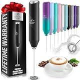 Zulay Kitchen Powerful Milk Frother Wand - Mini Milk Frother Handheld Stainless Steel - Battery Operated Drink Mixer for Coffee, Lattes, Cappuccino, Matcha - Froth Mate Milk Frother Gift - Black