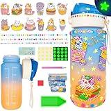 Wbesty Decorate Your Own Water Bottle Kits for Girls Age 4-12, Cute Cat Diamond Painting with Star Glow in The Dark, Arts and Crafts Gifts for Girls Birthday Christmas Gift(Cat)