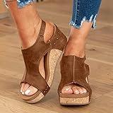 Wedge Sandals for Women Dressy Summer, Womens Open Toe Espadrilles Platform Sandals Buckle Ankle Strap Wedge Sandals Leather Sandals Casual Low Wedges Walking Strappy Slip on Sandals (A-Brown, 8)