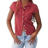 Womens Y2k Plaid Button Down Shirt Vintage Short Sleeve Collared Slim Gingham Coquette Blouse Going Out Preppy (F-01, S)