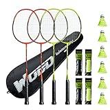 Badminton Racket Set of 4, Professional Carbon Fiber Badminton Rackets Badminton Racquet for Backyards Gym with 6 Shuttlecocks 4 Grip Tape and 1 Badminton Bag, Yellow Orange