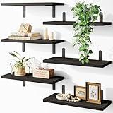 Fixwal Black Wall Floating Shelves for Bedroom, Shelves for Room Wall Set of 6, Wall Mounted Shelf for Bathroom, Kitchen and Living Room Storage- Black