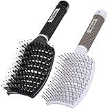 TaiBest Boar Bristle Hair Brush Set - Dry/Wet Hair Brushes Detangler for Fine, Thick, Curly Hair - Curved and Vented Hair Brush for Women, Men or Kids