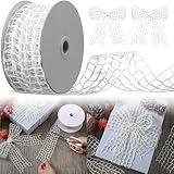 Knitgrip White Mesh Burlap Ribbon Rustic Jute Open Weave Burlap Net Ribbon Fabric DIY Craft for Gift Wrapping Bow Wreath DIY Crafts Party Home Decor 2.5" x 10 Yards