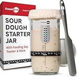 KneadAce Sourdough Starter Jar With Date Marked Feeding Band, Thermometer, Sourdough Jar Scraper, Sourdough Container Sewn Cloth Cover & Metal Lid, Sourdough Starter Kit