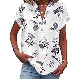 Date Outfits Lightweight 2025 Womens Short Sleeve Tops Trendy Button Down Summer Fridays Outfits Women's Clothing Floral Shirts V Neck Blouse Vacation Clothes Business Shirts Basic Tees Dark Gray L