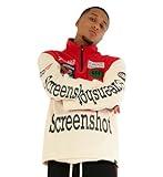 SCREENSHOT-F11370 Mens Urban Streetwear NYC Graffiti Patch Polar Fleece Pullover - Racing themed Side Pocket Mock Neck Oversized Sweatshirt-Red-Large