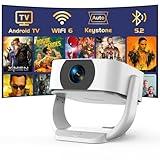 【Built-in Apps】Android Smart Projector with Electric Focus & Auto Keystone, Native 1080P Movie Projector with WiFi and Bluetooth, 270° Rotatable Portable Outdoor Projector for Phone/Laptop/HDMI/USB