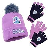 Disney Stitch Girls Beanie Scarf Teenagers Kids Gloves Winter Accessories Stitch Gifts, Different Sets to Choose (Purple Stitch 2 Pcs)