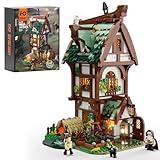 FUNWHOLE Medieval Apothecary Shop Lighting Building-Bricks Set - Compatible with Standard Bricks Medieval Series Collectible Display House 1470 Pcs for Adults and Teen