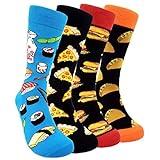 HSELL Mens Fun Patterned Dress Socks Funny Novelty Crazy Design Cotton Socks Gift for Men (4 Pairs - Burger/Sushi/Cheese/Taco)