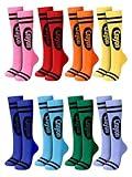 Glitopper 8 Pairs Kids Crayon Socks Colorful Striped Thigh High Stockings Neon Knee High Socks for Girls Halloween Costume Party Accessories