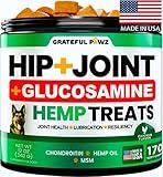 Hemp Hip and Joint Supplement for Dogs - Glucosamine for Dogs - 170 Dog Joint Pain Relief Treats - Chondroitin, MSM, Hemp Oil - Advanced Dog Joint Supplement Health - Mobility Support Chews