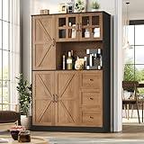 FINETONES Farmhouse Pantry Cabinet, Kitchen Pantry Storage Cabinet with Microwave Stand, Ktichen Hutch Food Pantries with Open Countertop and Adjustable Shelf for Kitchen Dining Room