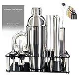Bartender Kit, 13 Piece Cocktail Shaker Set Stainless Steel Bar Tools with Black Stand, 25 oz Shaker, Jigger, Spoon, Pourers, Muddler, Strainer, Tongs, Recipes