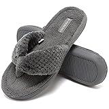 CIOR Women's Cozy Memory Foam Spa Thong Flip Flops House Indoor Slippers Plush Gridding Velvet Lining Clog Style-U1MTW017-Dark Gray -40-41