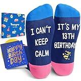 HAPPYPOP 13th Birthday Gifts Ideas - Socks for 13 Year Old Official Teenagers, 13th Birthday Gifts Presents for Boys Girls Age 13 with Greeting Card