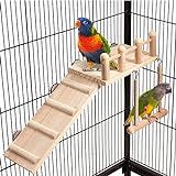 FrgKbTm Bird Perches Platform Swing with Climbing Ladder, Parakeet Cage Accessories Wooden Playing Gyms Exercise Sturdy for Small Birds