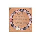 COLORFUL BLING Natural Healing Stone Cross Beaded Strand Adjustable Dangling Bracelet With Meaningful Card Inspirational Religious Faith God for Women Jewelry Gifts Christmas-Faith Pink