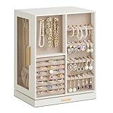 SONGMICS Jewelry Box 360° Rotating, Jewelry Storage Case with 5 Drawers, Jewelry Organizer, Glass Window, Spacious, Vertical Jewelry Storage, Open Design, Great Gift, Cloud White UJBC170W01