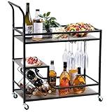 Vividwood Bar Cart with Wheels, 2 Tier Bar Serving Carts for The Home Kitchen Dining Room with Wine Rack and Glass Holder (Black)