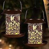 Bird Feeders for Outdoors Hummingbird Solar Lanterns Outdoor Waterproof Garden Decor Gifts for Women Mom Grandma Metal Solar Decoration Outside LED Lanterns for Yard, Patio, Lawn, Pathway(2 Pack)