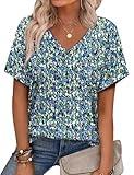 Alaroo Cute Summer Tops for Women Floral V Neck T Shirts Womens Blouse Short Sleeve Business Casual Outfits Print 07 XL