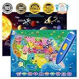 Bilingual Interactive for Kids Talking USA Map Solar System Poster for Kids Learning and Educational Toys,Talking Educational Toy for Ages 3 to 12 Years Old Girls/Boys,Learning Chart for Preschool