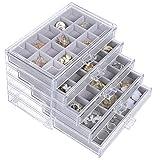 misaya Earring Jewelry Organizer with 5 Drawers, Birthday Present, Clear Acrylic Jewelry Box for Women, Velvet Earring Display Holder for Earrings Ring Bracelet Necklace, Gray