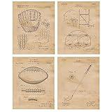 Vintage Team Sports Football Baseball Basketball Golf Patent Prints, 4 (8x10) Unframed Photos, Wall Art Decor Gift for Home Office Man Cave Gears Work Garage Student Teacher Coach Trainer Gym Fitness