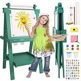 JUZBOT Easel for Kids Deluxe Foldable All-in-1 Toddler Easel with Paper Roll& 84pcs Accessories Magnetic Chalk-Whiteboard Art Easel for Kids 3 4 5 6 7 8 Years Old Boys Girls