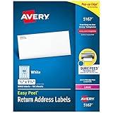 Avery Printable Return Address Labels with Sure Feed, 0.5" x 1.75", White, 8,000 Blank Mailing Labels (05167)