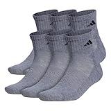 adidas Men's Athletic Cushioned Quarter Socks with Arch Compression for a Secure fit (6-Pair), Heather Grey/Black, Large