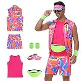 80s Men Workout Costume,80s Outfit Clothing for Adults, Halloween Cosplay Couples Costume Set (M)