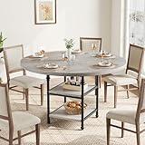 47-Inch Round Dining Table for 4: Featuring a 1.59-Inch Thick Top, This Kitchen and Dinner Table Includes Storage Shelves and Elegant Roman Metal Legs. Perfect for Your Dining Room, Kitchen, or Living