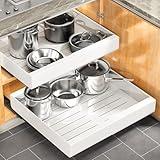 Pull out Cabinet Organizer, Expandable(12"-20") Heavy Duty Slide out Drawers Fixed with Adhesive Nano Film for Pots, Roll out Shelf Storage for Kitchen Base Cabinet Organization(White)