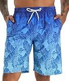 APTRO Men's Swim Trunks 9" Quick Dry Swimsuits Beach Bathing Suits Swim Board Shorts Mesh Liner T12 Palm-Blue M