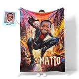 USA Made Custom Superhero Boy Blanket for Kids – Personalized Spider Theme with Photo Face, Soft Fleece Blanket, for Boys Sherpa 50x60