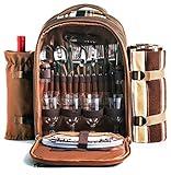 Hap Tim Picnic Backpack Bag for 4 Person with Cooler Compartment, Detachable Bottle/Wine Holder, Fleece Blanket, Plates and Cutlery Set Perfect for Outdoor, Sports, Hiking, Camping, BBQs(Coffee)